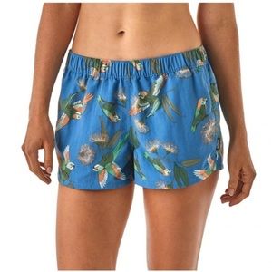 Patagonia Barely Baggies Shorts Blue Tropical Bird Print Medium